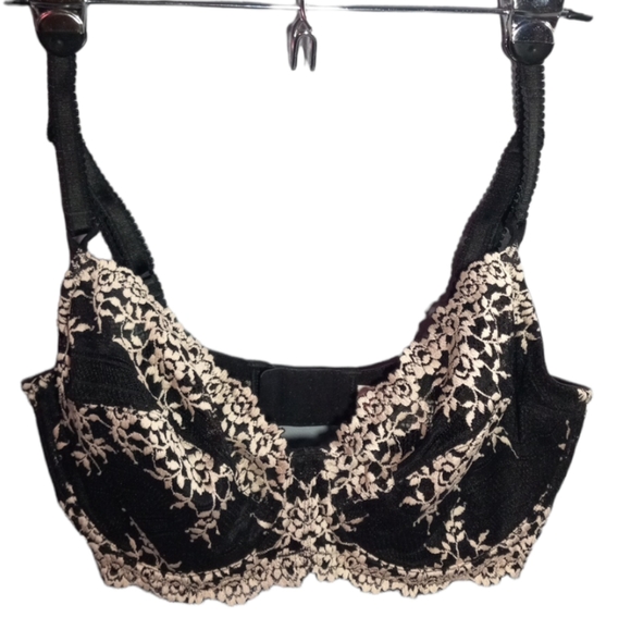 WACOAL Black/Cream Lace Floral Print Bra SZ 36DD - Picture 1 of 8